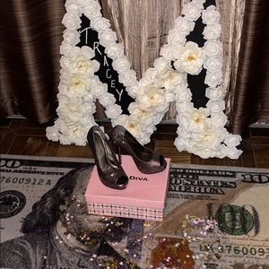 Shimmer purple peep toe pump